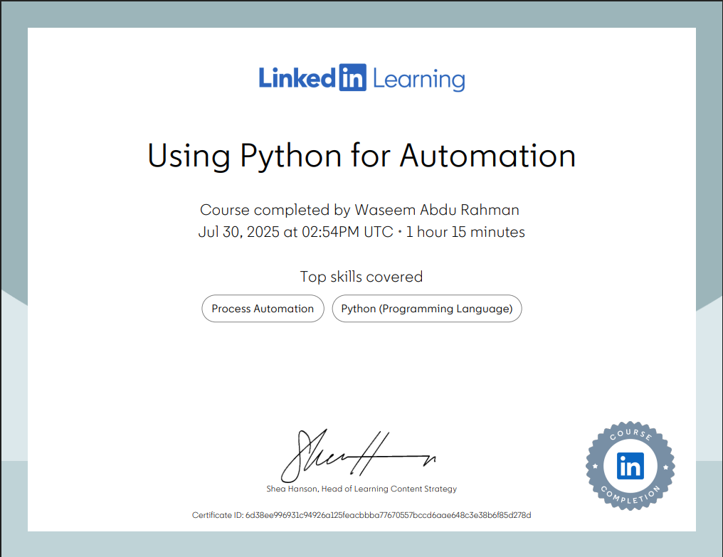 Python for Automation Certificate